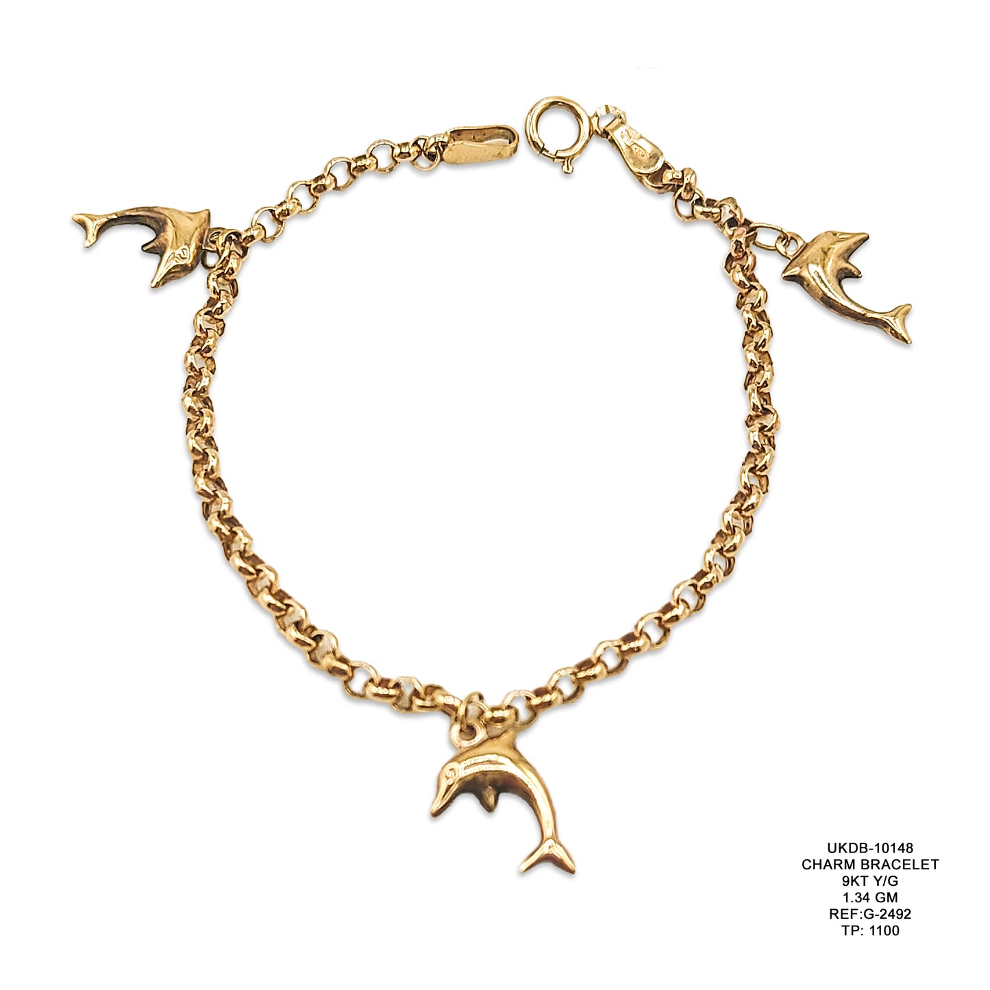 9KT Yellow Gold Charm Bracelet 1.34GM – Elegant Lightweight Gold Chain Bracelet