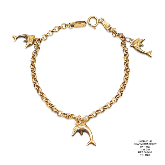 9KT Yellow Gold Charm Bracelet 1.34GM – Elegant Lightweight Gold Chain Bracelet