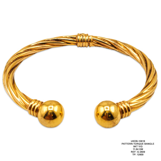 9KT Yellow Gold Pattern Torque Bangle 11.64GM – Stylish Designer Gold Bracelet