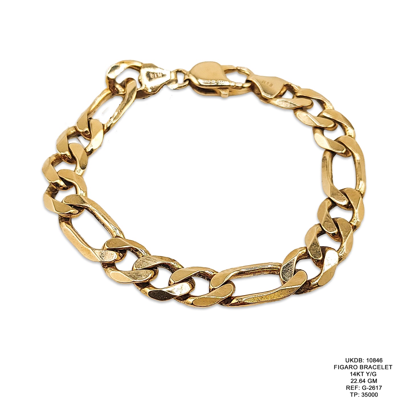 14KT Yellow Gold Figaro Bracelet 22.64GM – Heavy Luxury Figaro Gold Bracelet