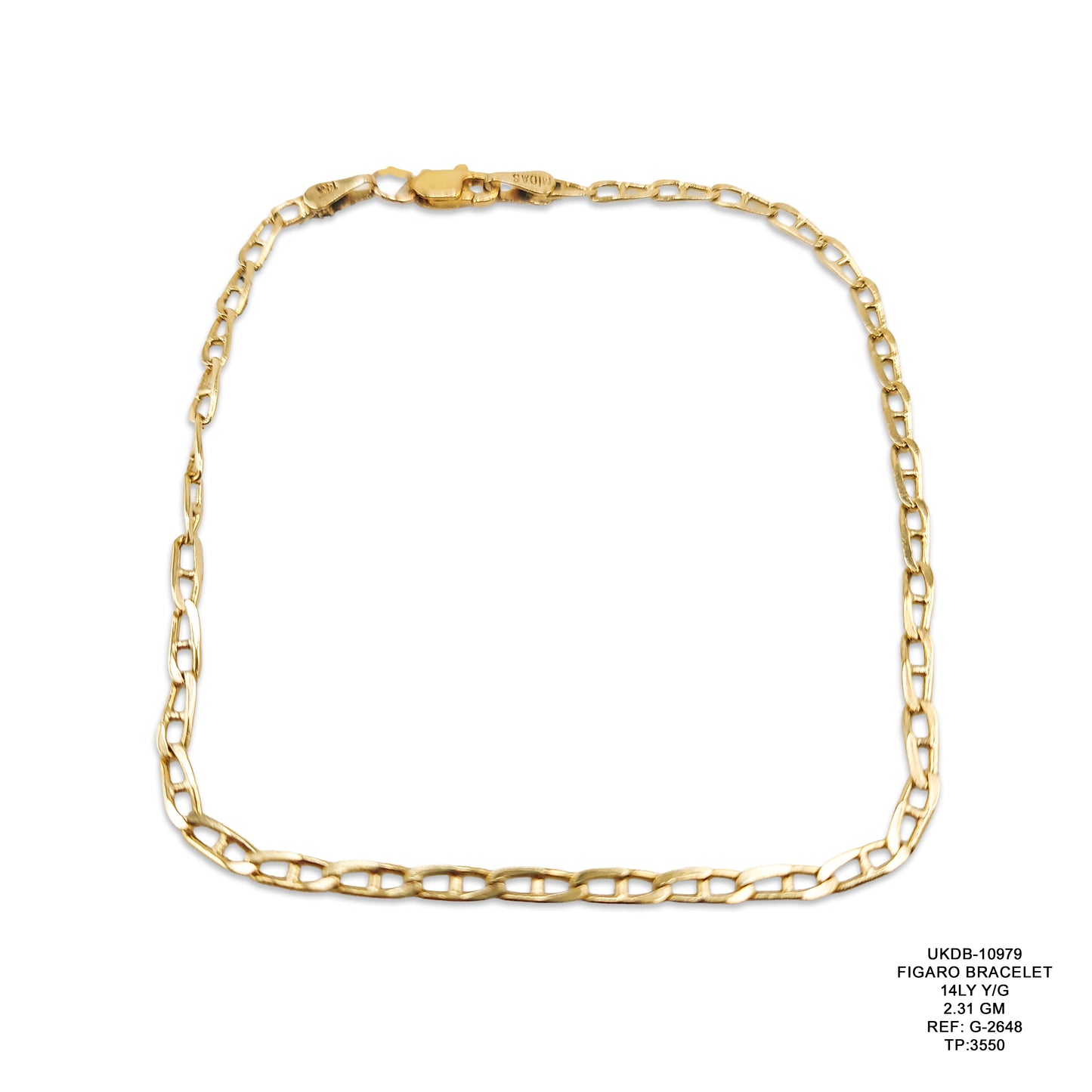 14KT Yellow Gold Figaro Bracelet 2.31GM – Elegant Lightweight Gold Bracelet