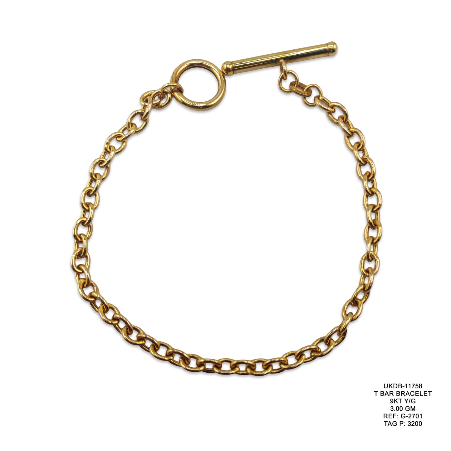 9KT Yellow Gold T Bar Bracelet 3.00GM – Elegant Minimal Gold Designer Bracelet