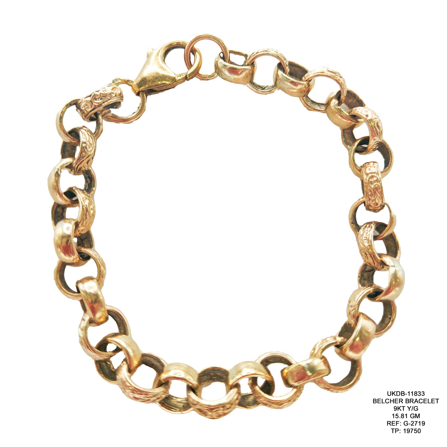 Belcher Bracelet in 9KT Yellow Gold | Classic Gold Bracelet 15.81 GM