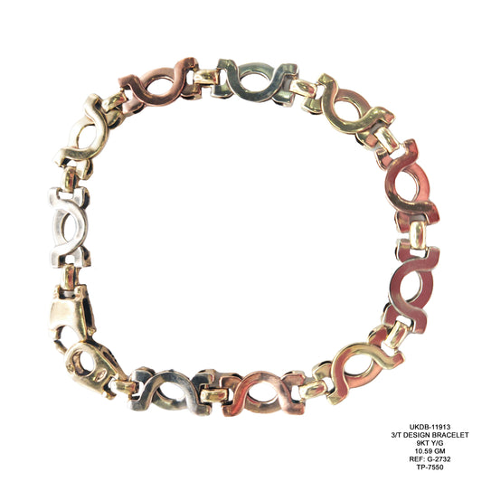 3/T Design Bracelet in 9KT Yellow Gold | Stylish Gold Bracelet 10.59 GM