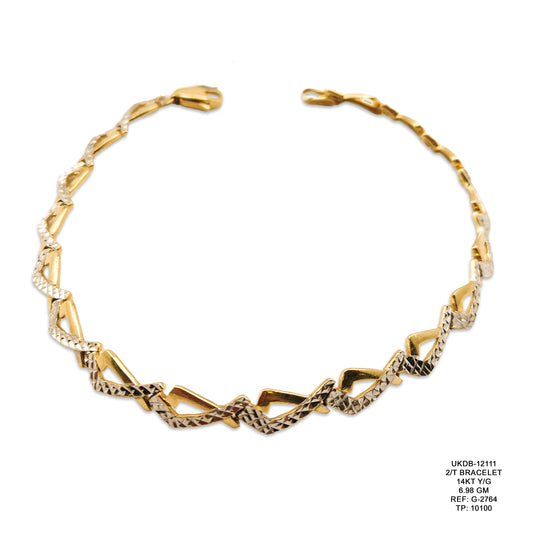 14KT Yellow Gold Two-Tone Bracelet 6.98GM – Elegant Designer Gold Bracelet