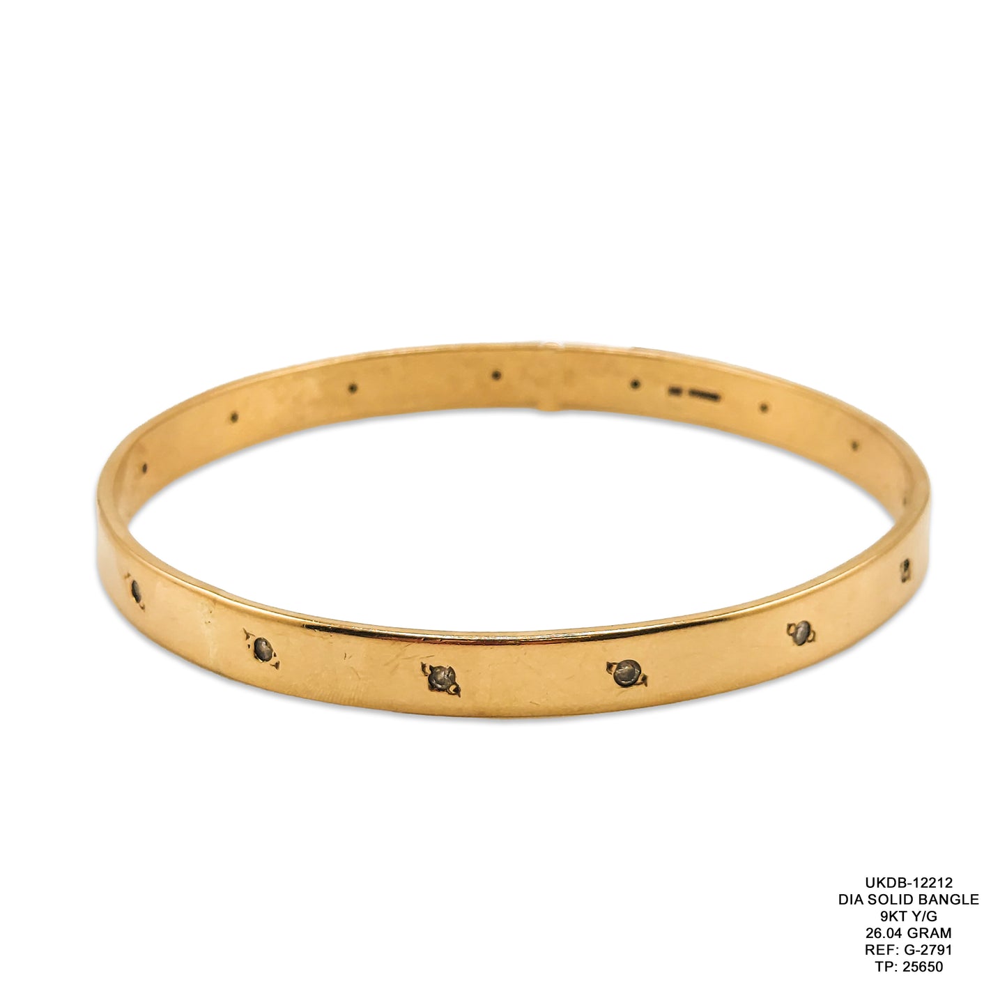 9KT Yellow Gold Solid Diamond Design Bangle 26.04GM – Luxury Gold Bracelet