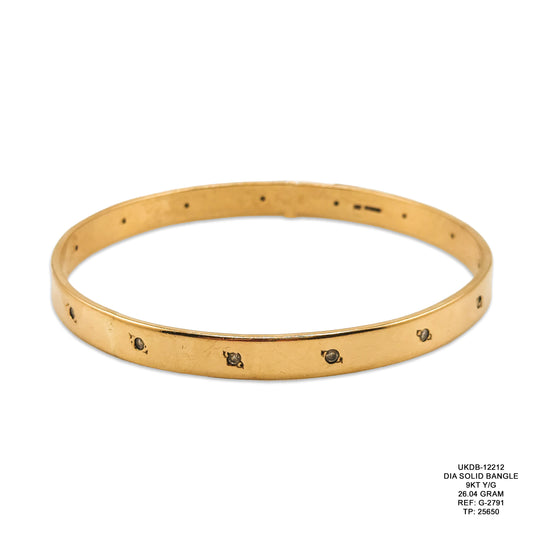 9KT Yellow Gold Solid Diamond Design Bangle 26.04GM – Luxury Gold Bracelet