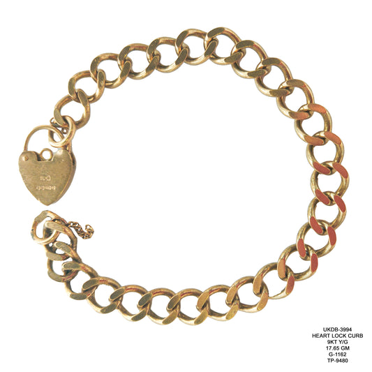 Heart Lock Curb Bracelet in 9KT Yellow Gold | Elegant Gold Bracelet 17.65 GM