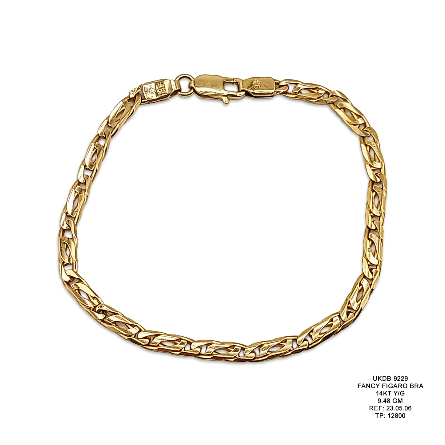 14KT Yellow Gold Fancy Figaro Bracelet 9.48GM – Elegant Designer Gold Bracelet