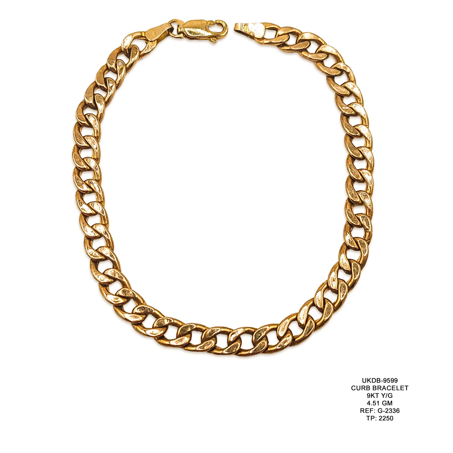 9KT Yellow Gold Curb Bracelet 4.51GM – Classic Lightweight Gold Link Bracelet