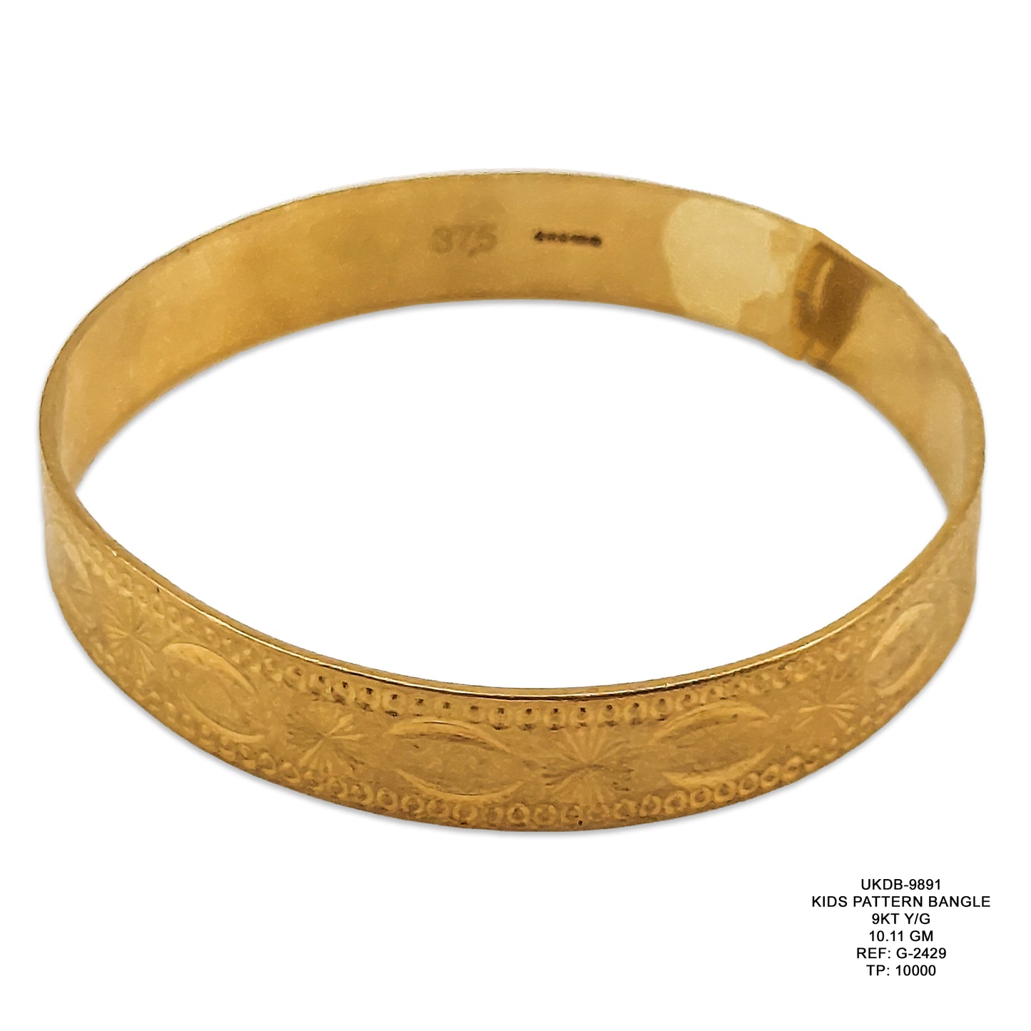9KT Yellow Gold Kids Pattern Bangle 10.11GM – Elegant Lightweight Children’s Gold Bracelet