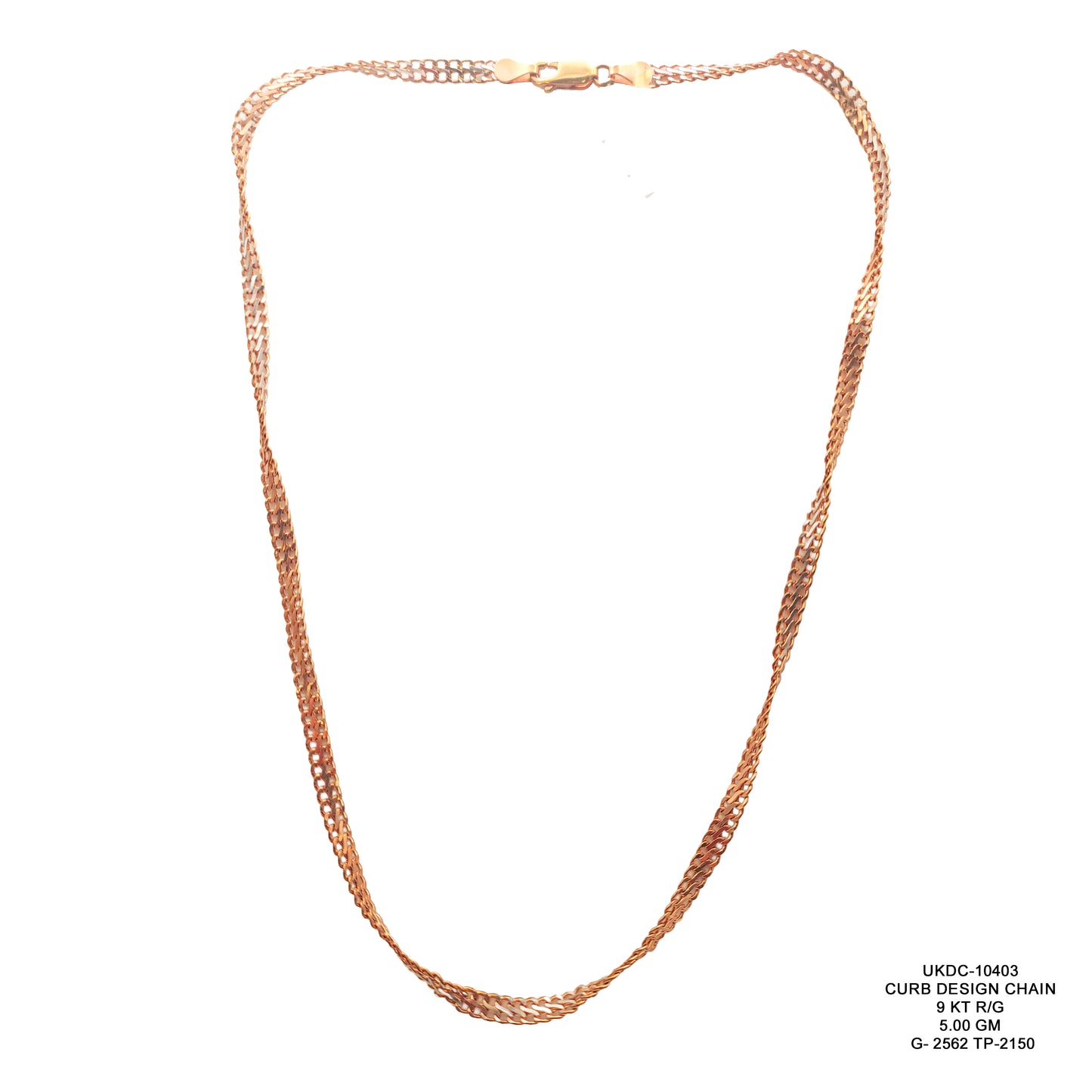 9KT Rose Gold Curb Design Chain 5.00GM – Elegant Lightweight Gold Chain