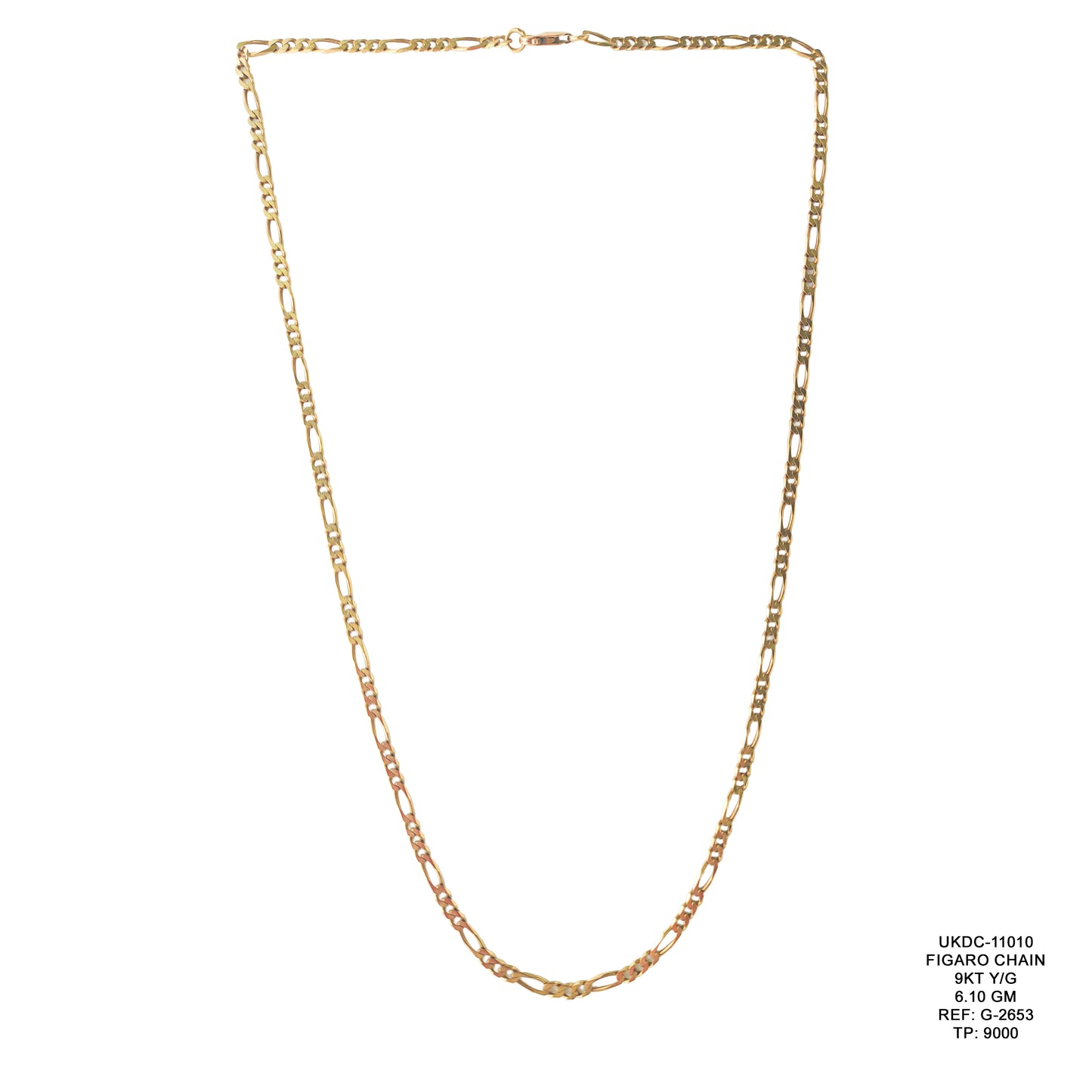 9KT Yellow Gold Figaro Chain 6.10GM – Elegant Lightweight Figaro Gold Chain
