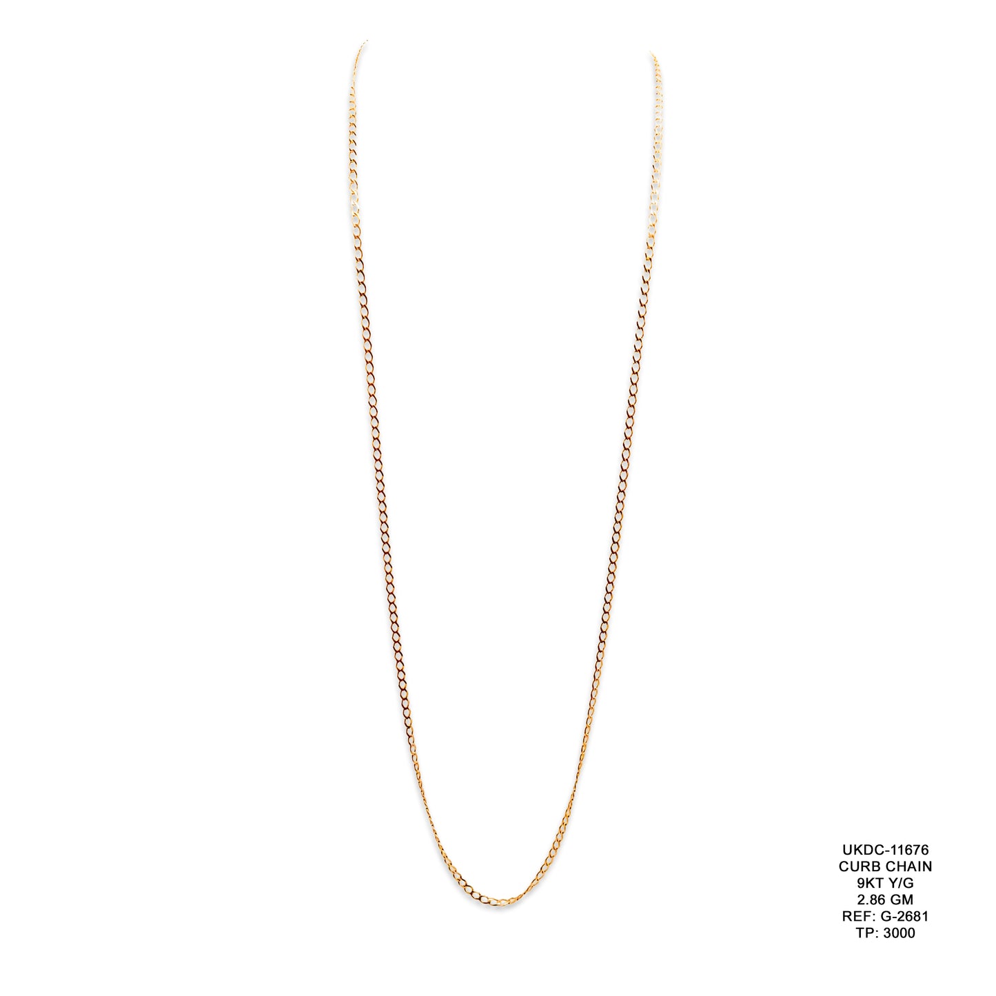 9KT Yellow Gold Curb Chain 2.86GM – Lightweight Classic Gold Chain Necklace