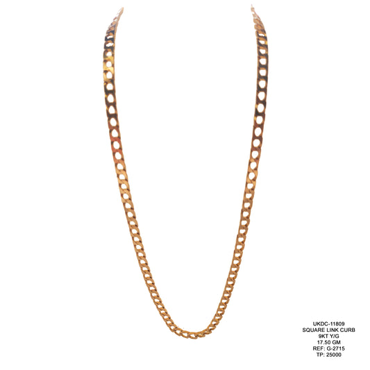 9KT Yellow Gold Square Link Curb Chain 17.50GM – Bold Luxury Gold Chain