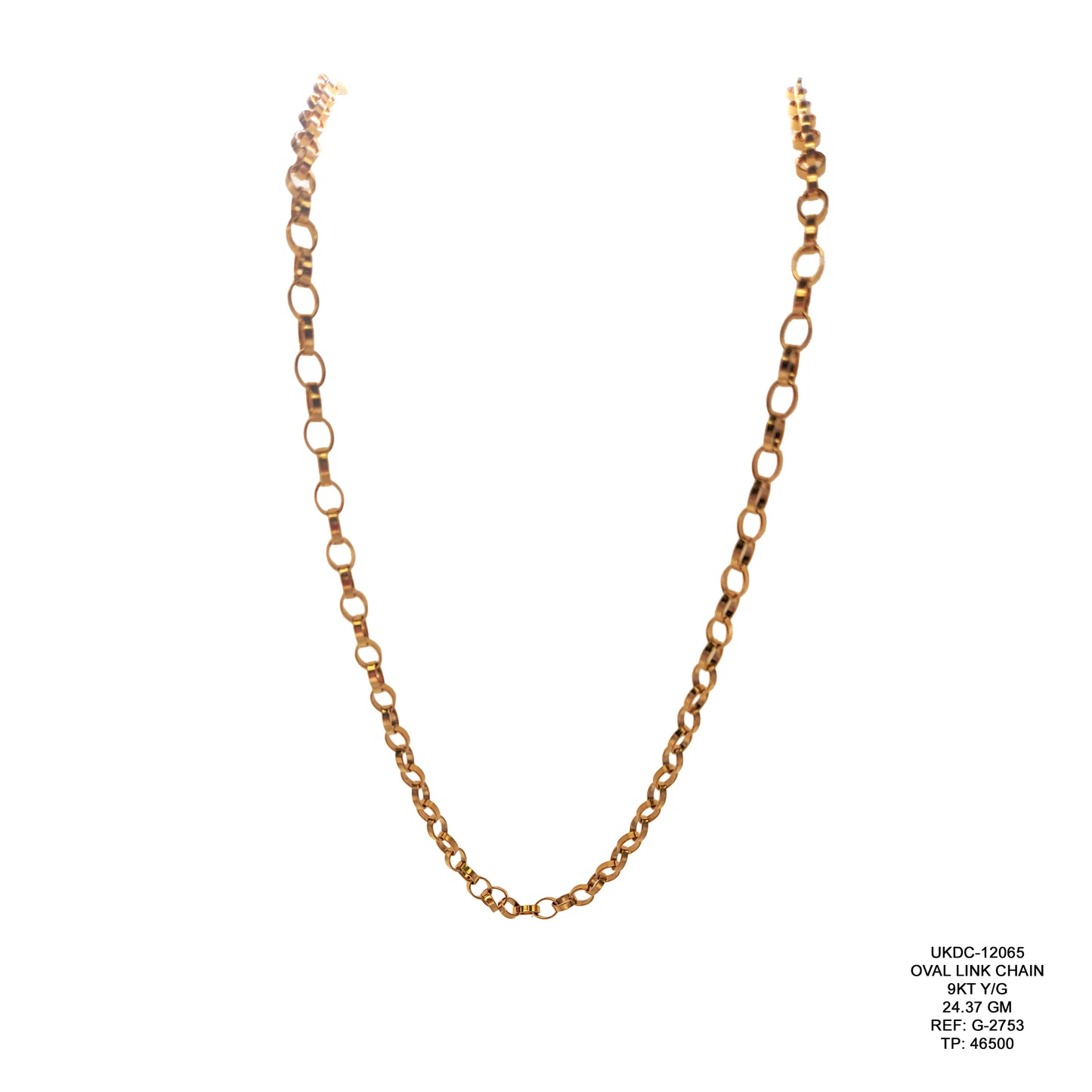 9KT Yellow Gold Oval Link Chain 24.37GM – Elegant Luxury Gold Chain