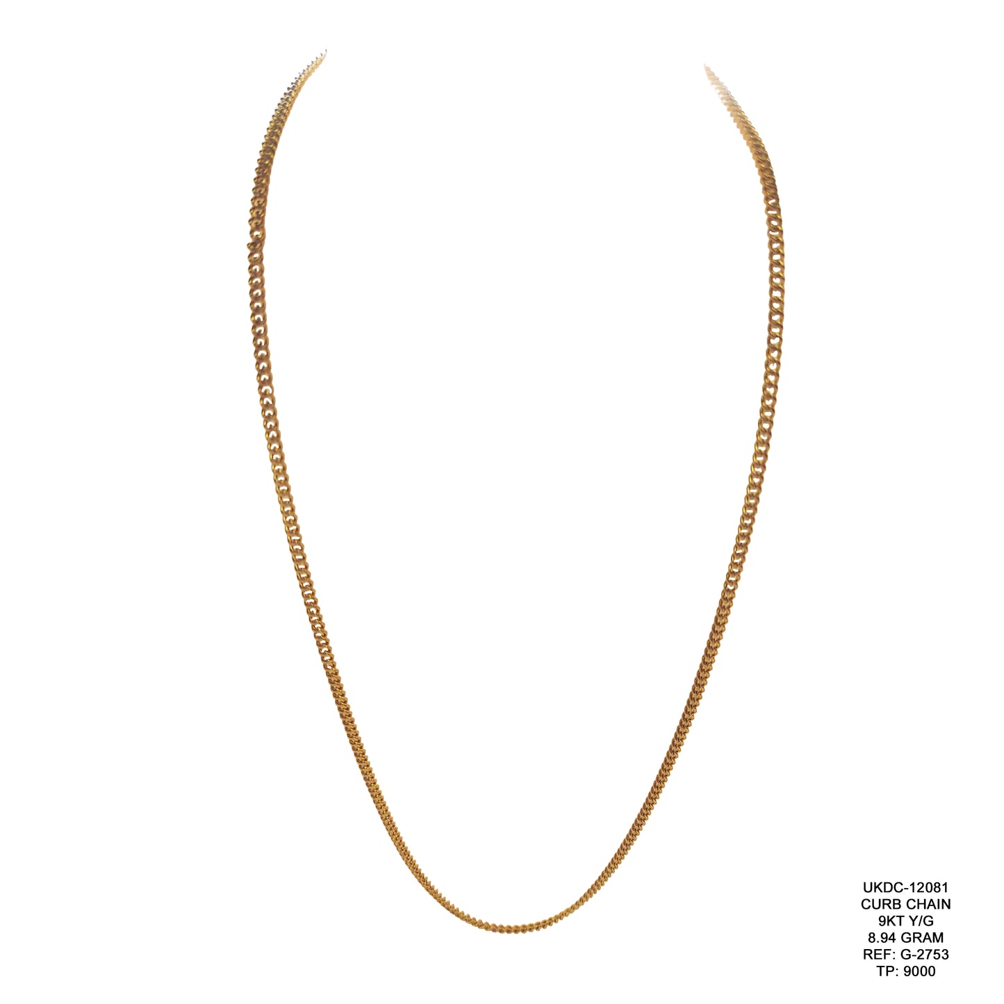9KT Yellow Gold Curb Chain 8.94GM – Classic Lightweight Gold Chain