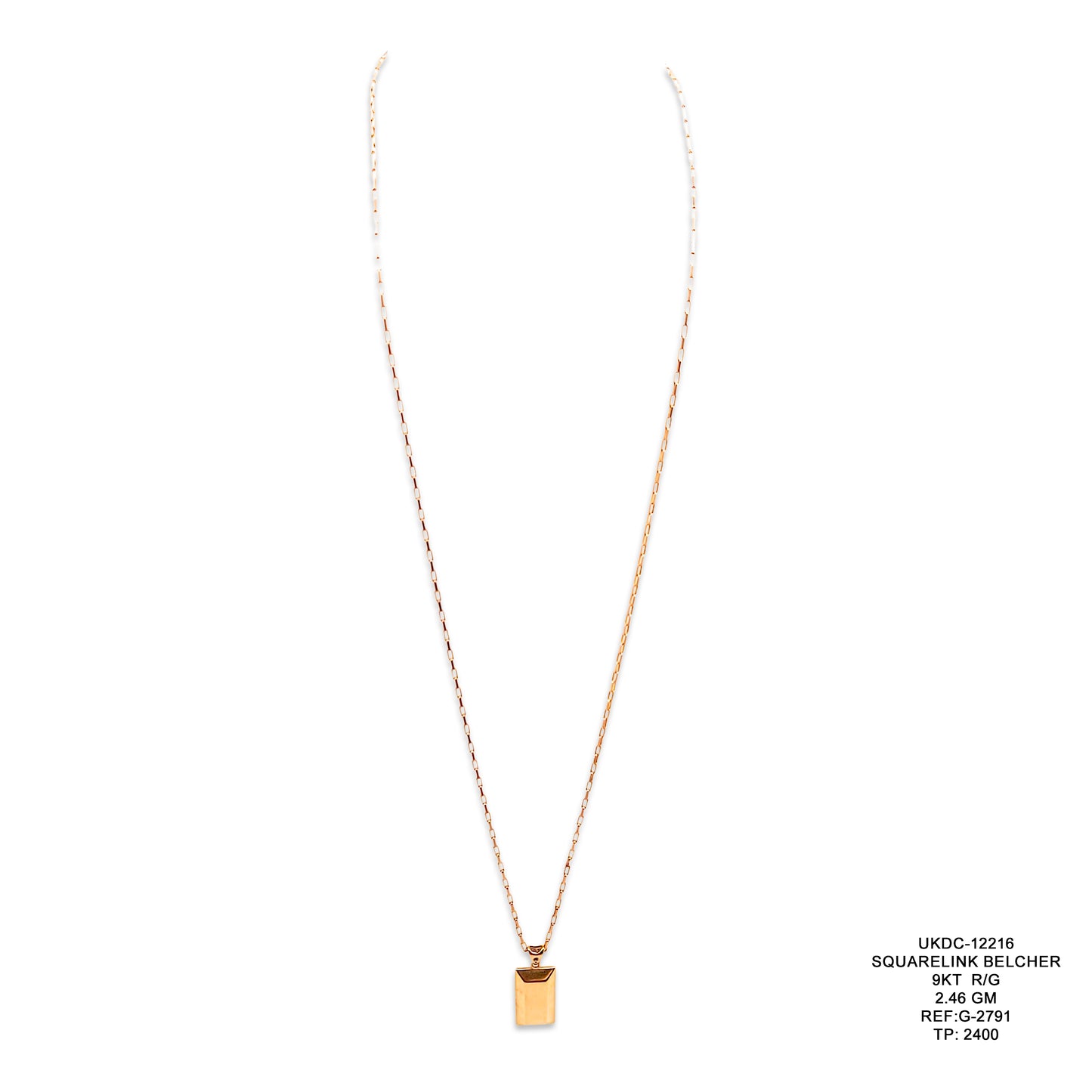 9KT Rose Gold Square Link Belcher Chain 2.46GM – Elegant Designer Gold Necklace