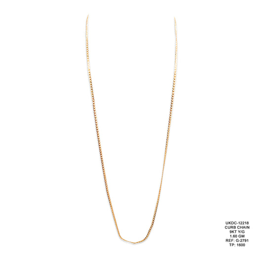 9KT Yellow Gold Curb Chain 1.60GM – Lightweight Classic Gold Chain Necklace