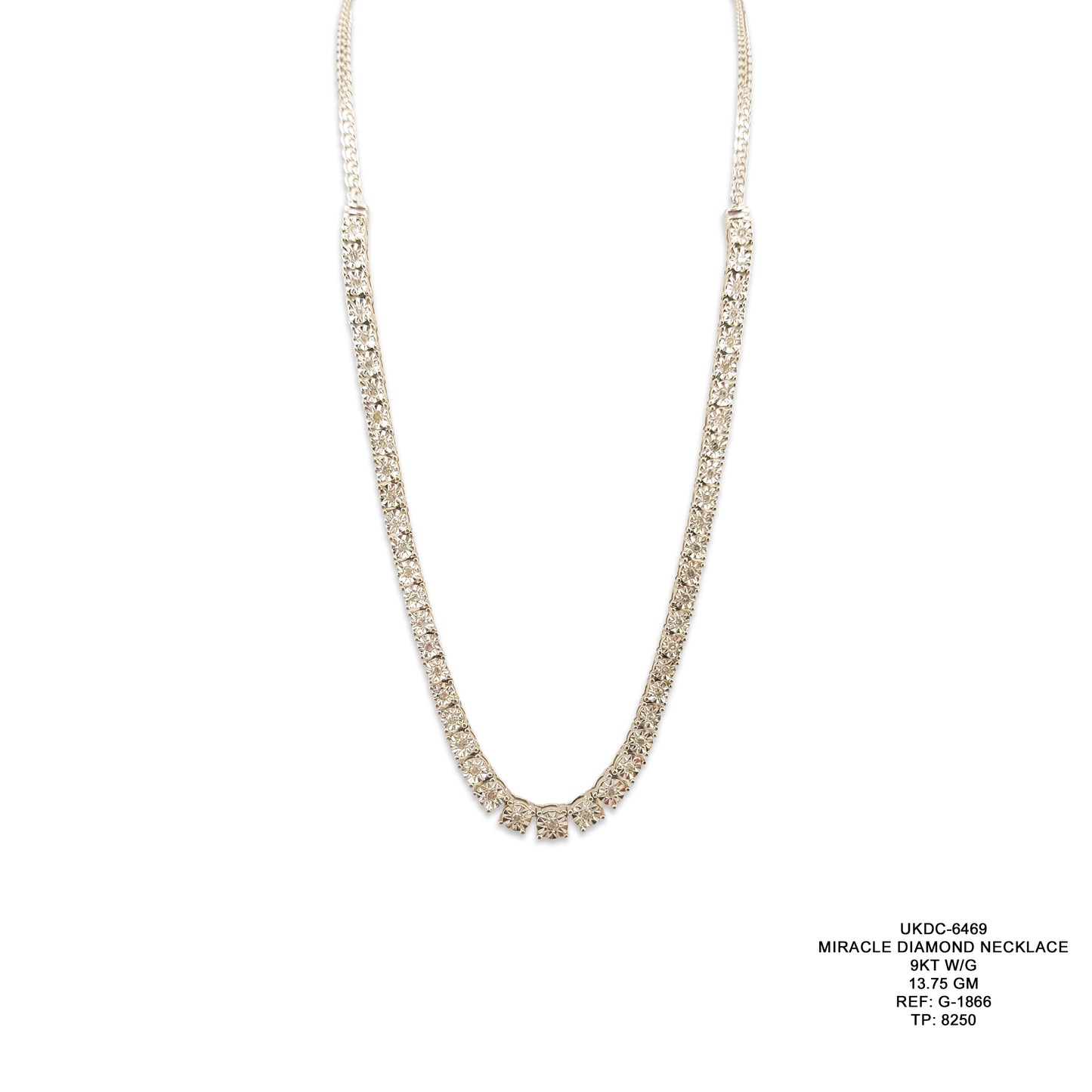 9KT White Gold Miracle Diamond Necklace 13.75GM – Elegant Diamond Style White Gold Necklace