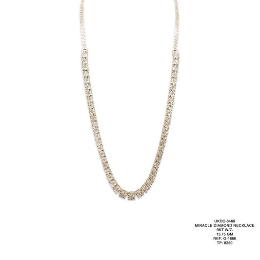 9KT White Gold Miracle Diamond Necklace 13.75GM – Elegant Diamond Style White Gold Necklace