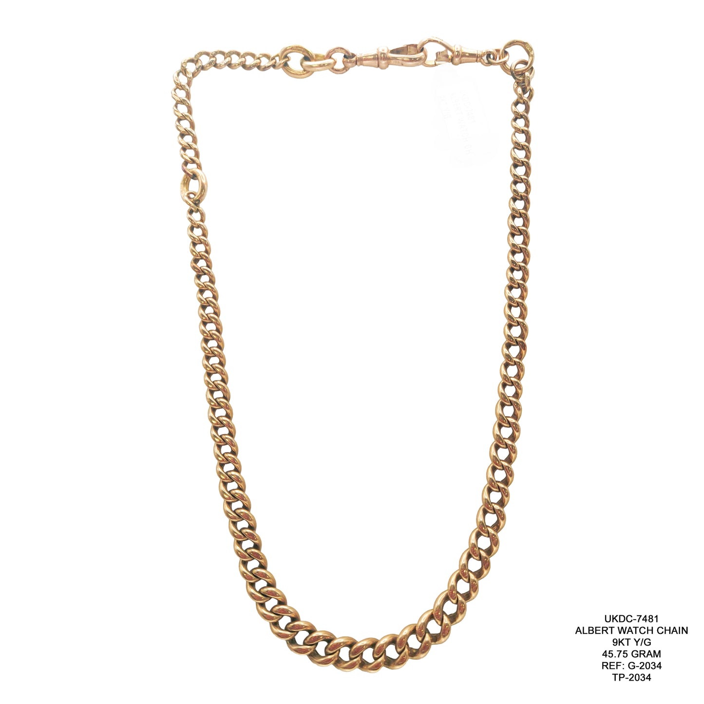 9KT Yellow Gold Albert Watch Chain 45.75GM – Vintage Luxury Pocket Watch Chain
