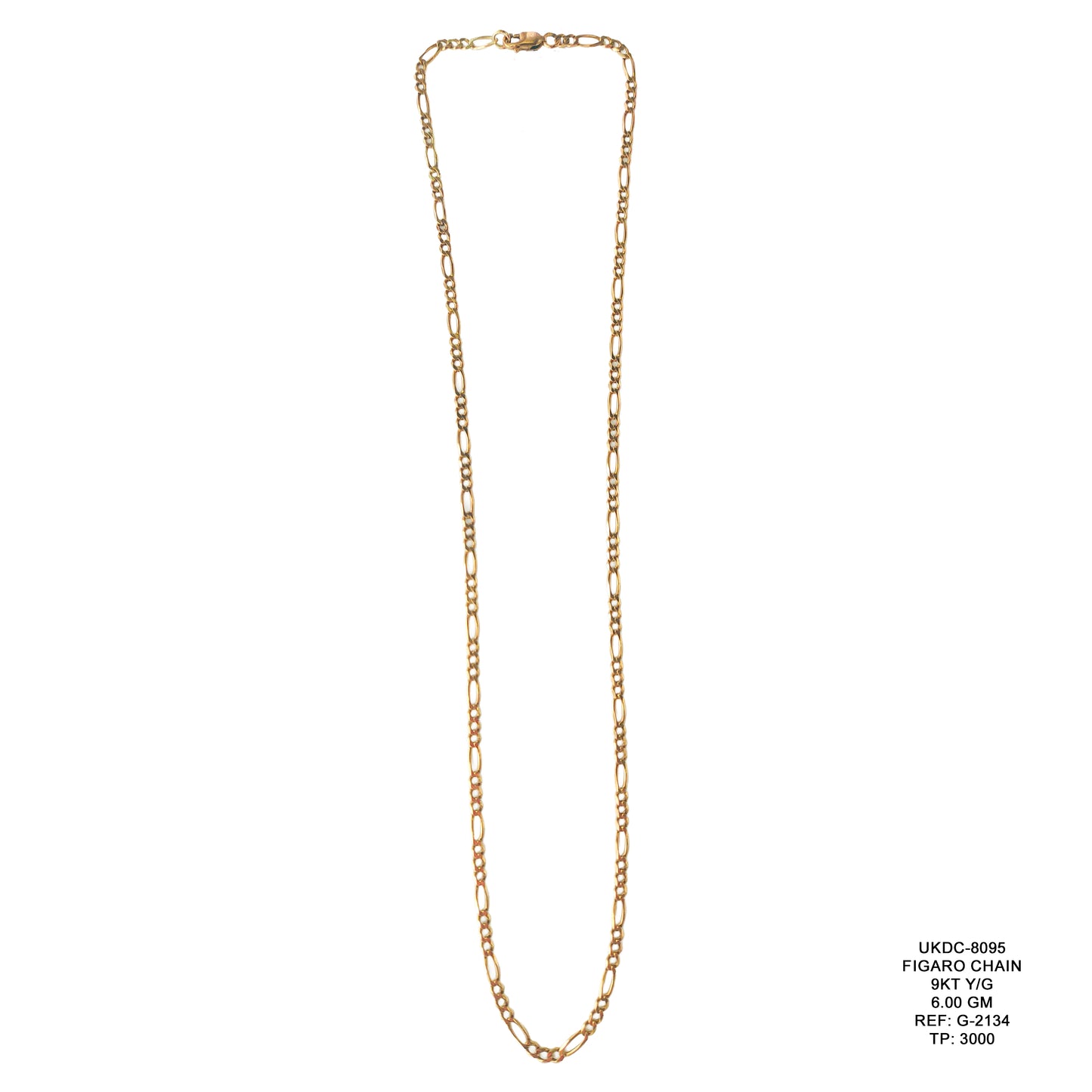 9KT Yellow Gold Figaro Chain 6.00GM – Classic Lightweight Gold Chain