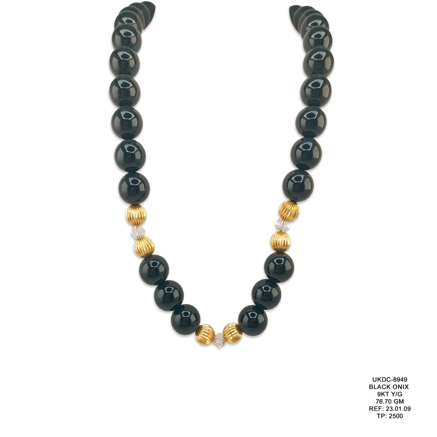 9KT Yellow Gold Black Onyx Necklace 76.70GM – Luxury Black Onyx & Gold Statement Jewellery