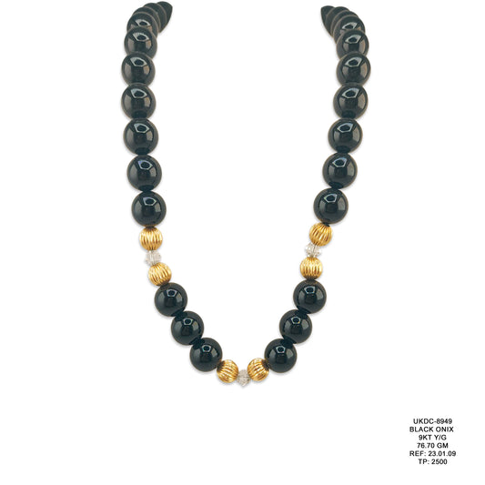9KT Yellow Gold Black Onyx Necklace 76.70GM – Luxury Black Onyx & Gold Statement Jewellery