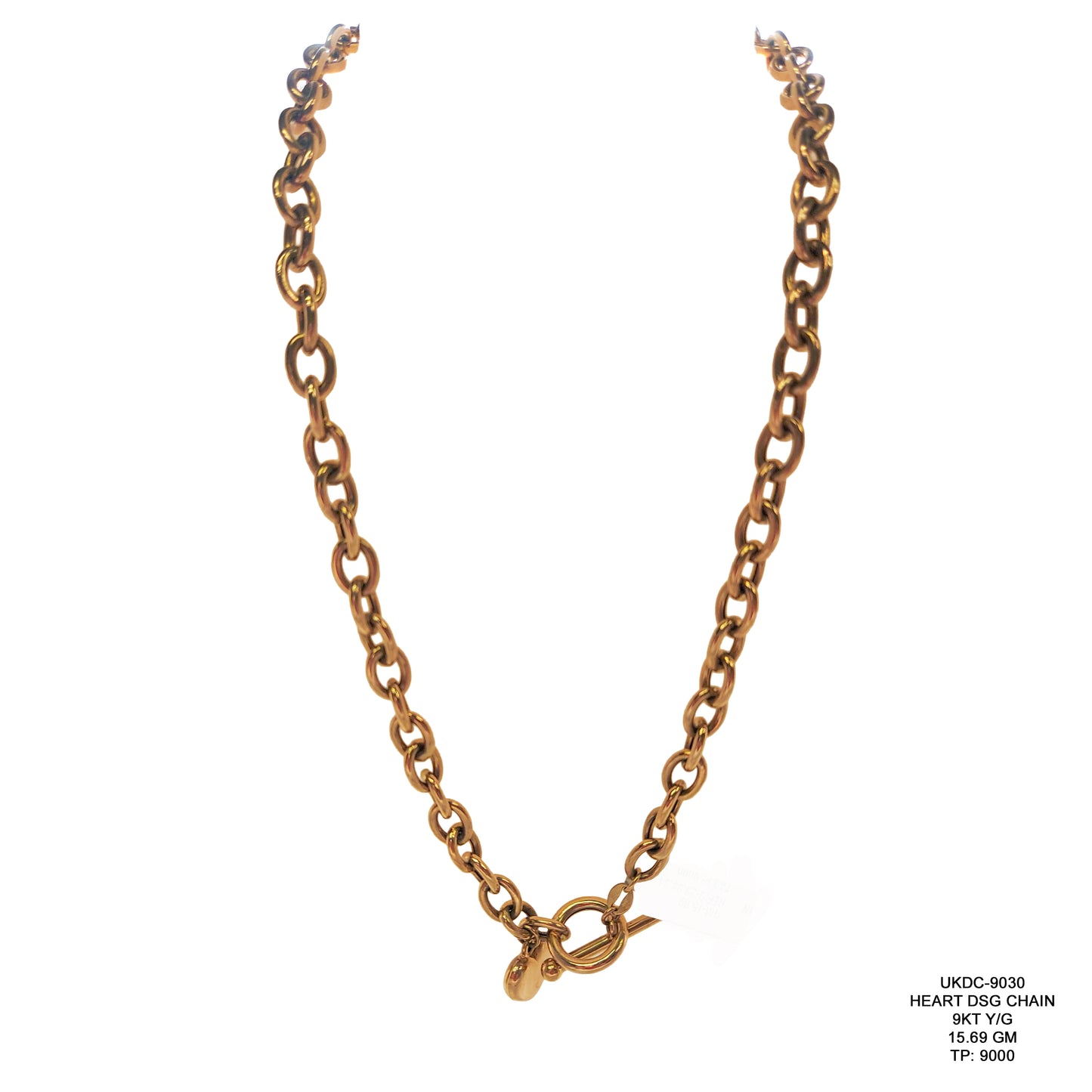 9KT Yellow Gold Heart Design Chain 15.69GM – Elegant Romantic Gold Chain