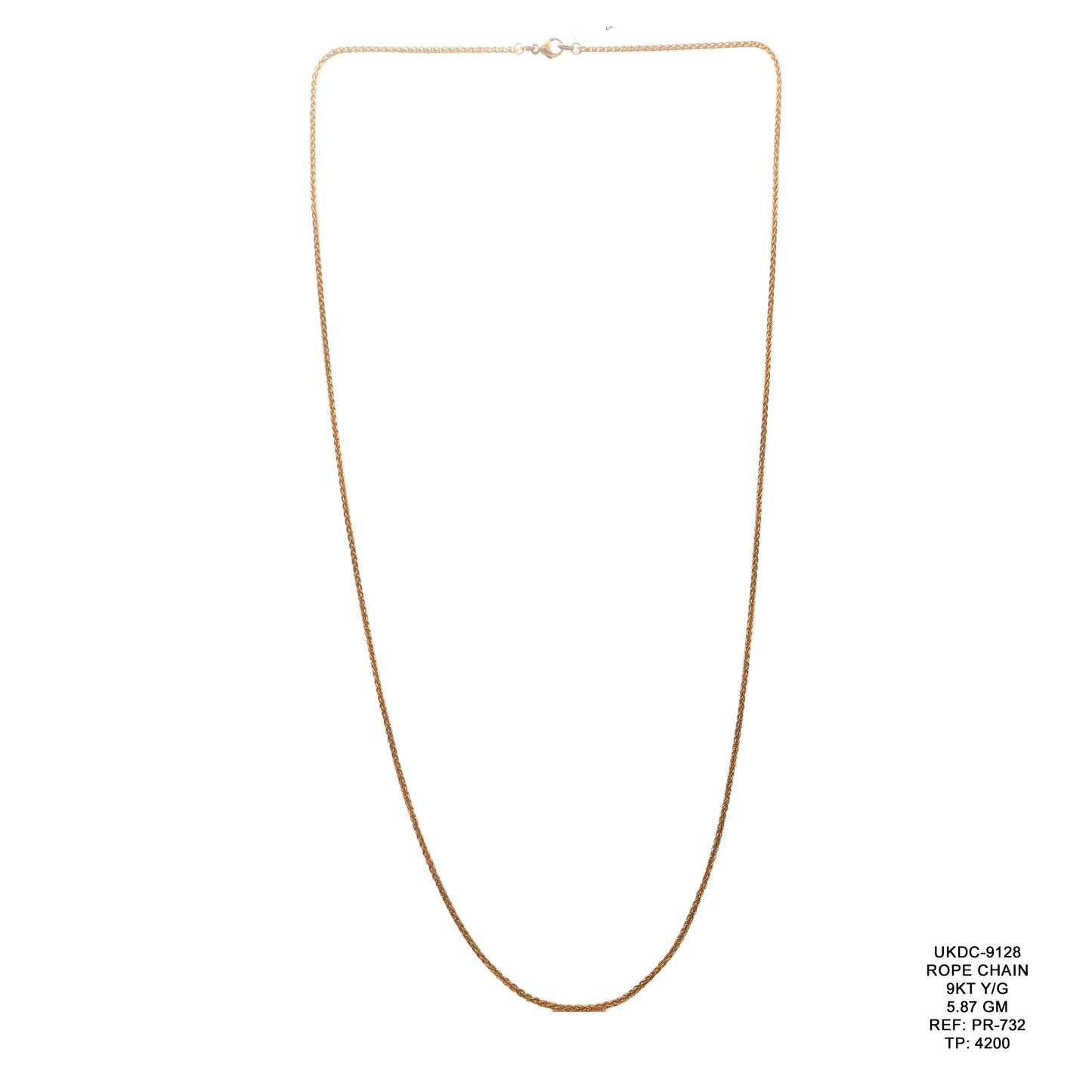 9KT Yellow Gold Rope Chain 5.87GM – Lightweight Twisted Gold Chain