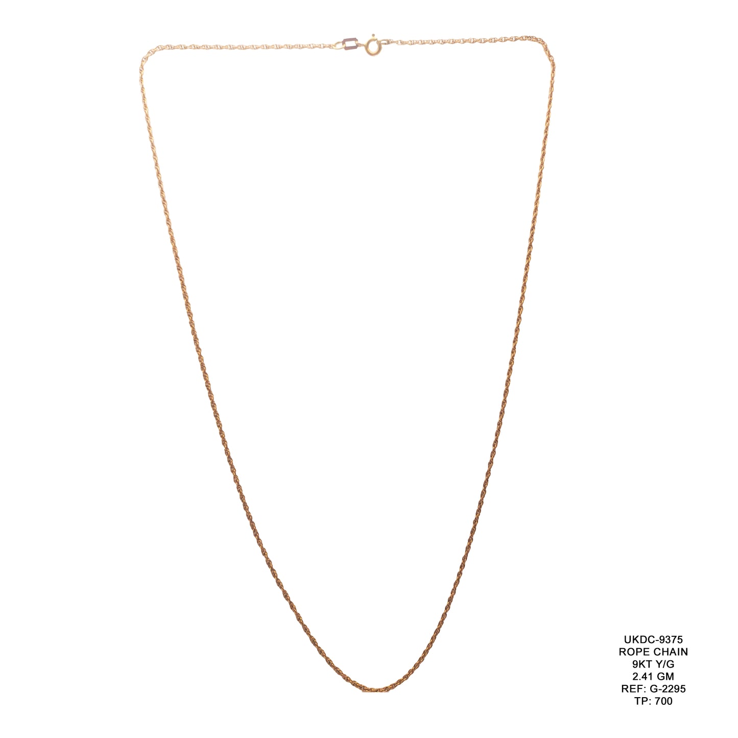 9KT Yellow Gold Rope Chain 2.41GM – Delicate Lightweight Gold Chain
