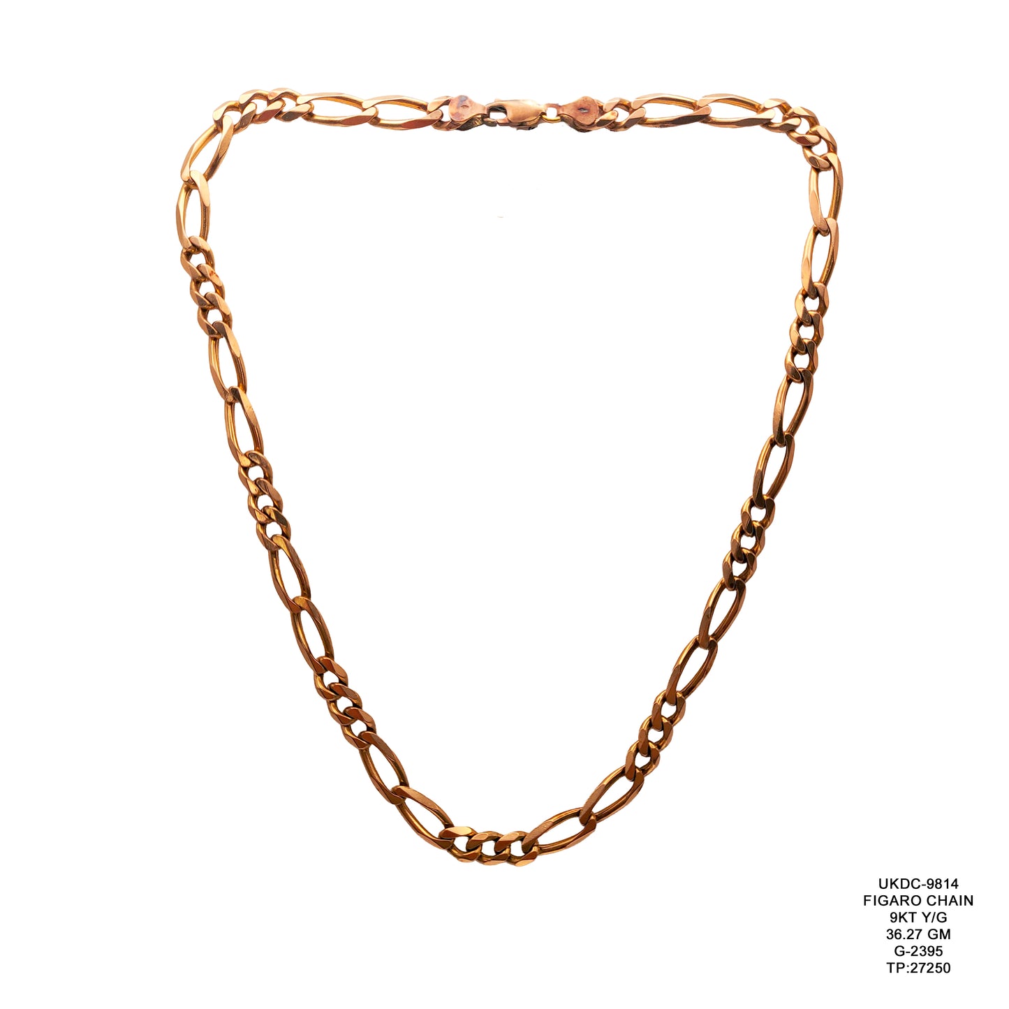 9KT Yellow Gold Figaro Chain 36.27GM – Heavy Luxury Figaro Gold Chain