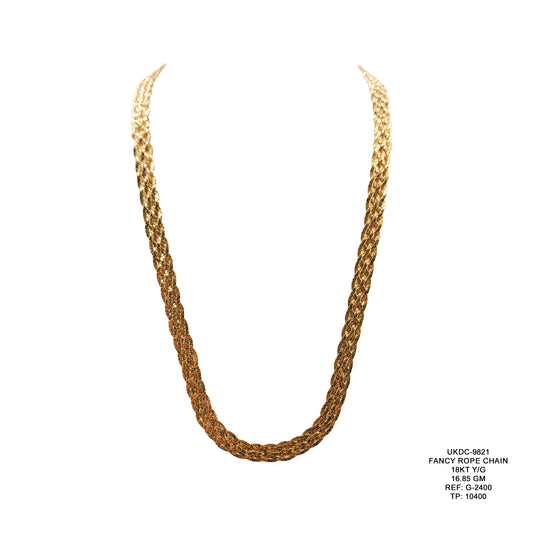 18KT Yellow Gold Fancy Rope Chain 16.85GM – Luxury Designer Gold Necklace