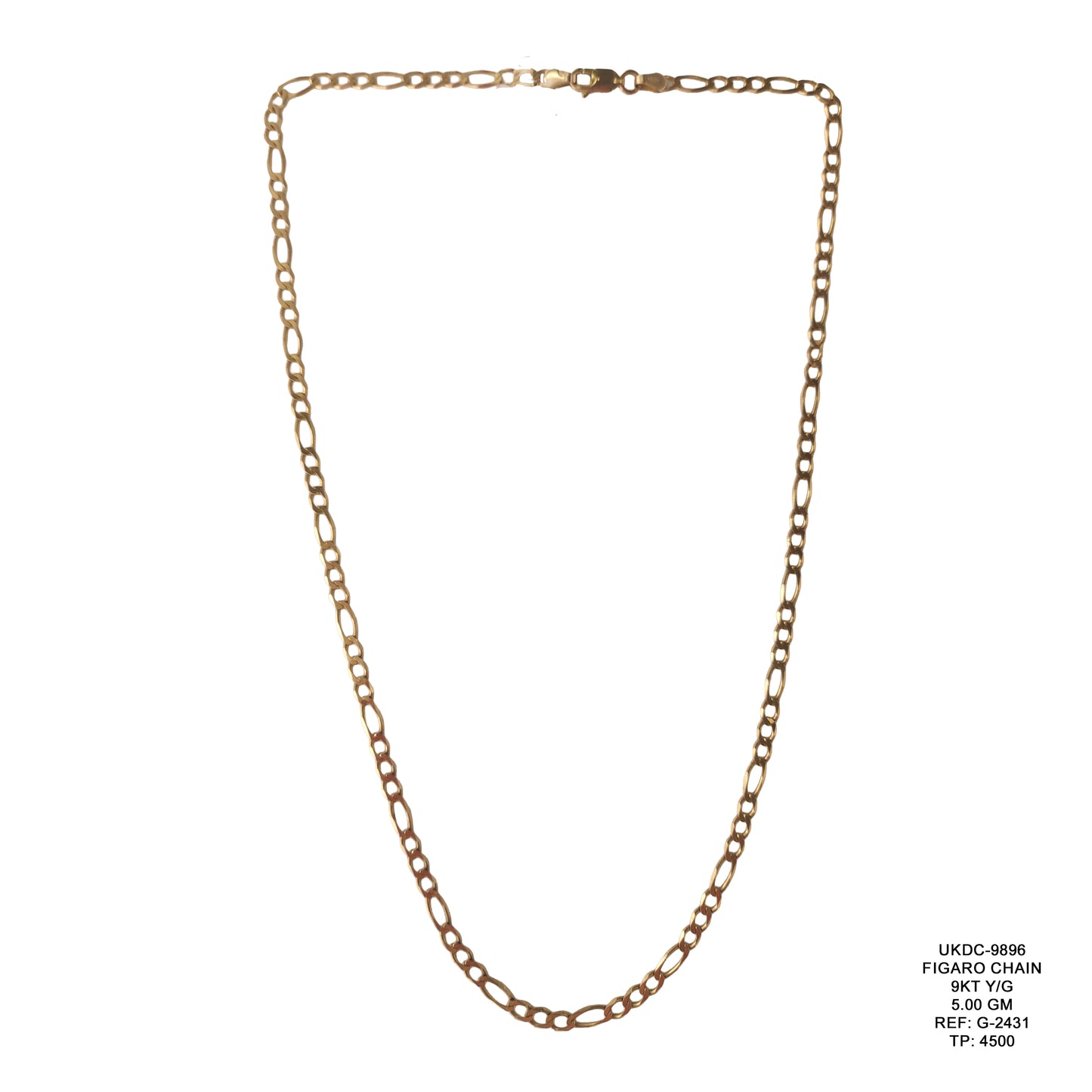 9KT Yellow Gold Figaro Chain 5.00GM – Elegant Lightweight Figaro Gold Chain
