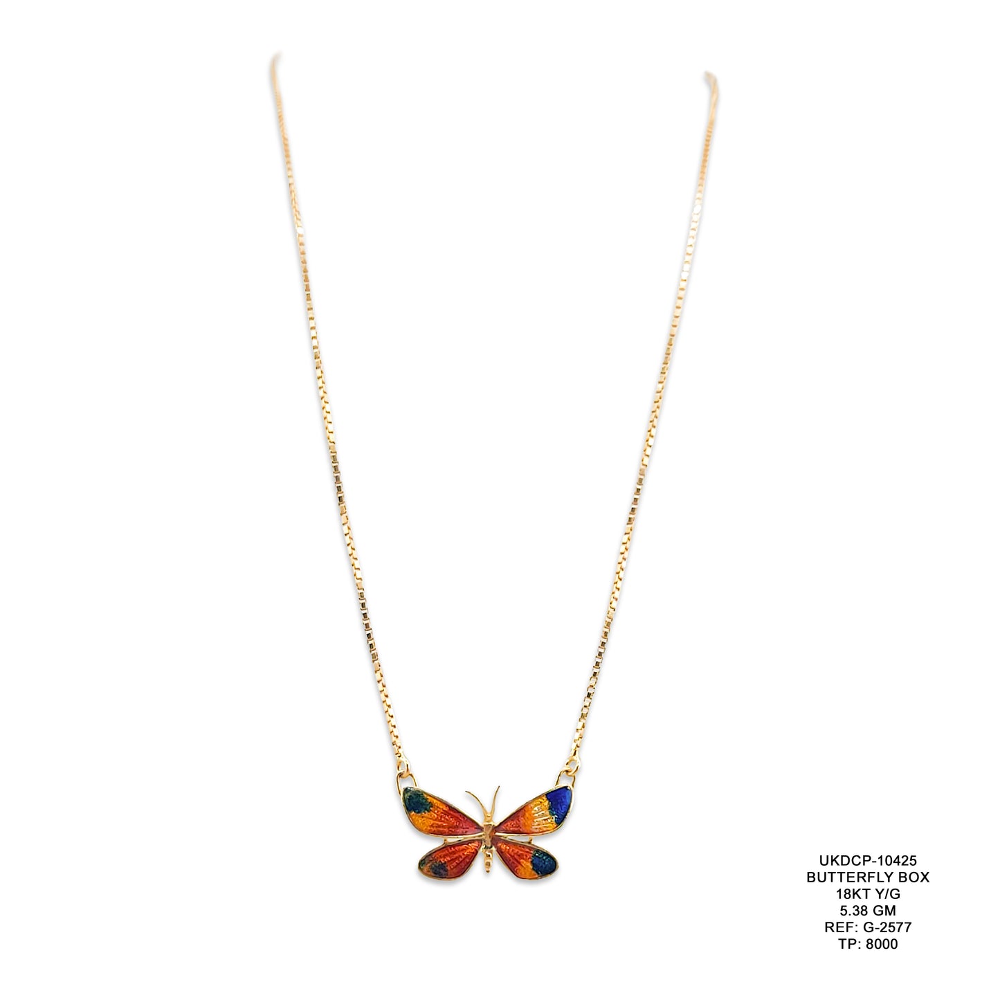 18KT Yellow Gold Butterfly Box Chain 5.38GM – Elegant Butterfly Gold Necklace