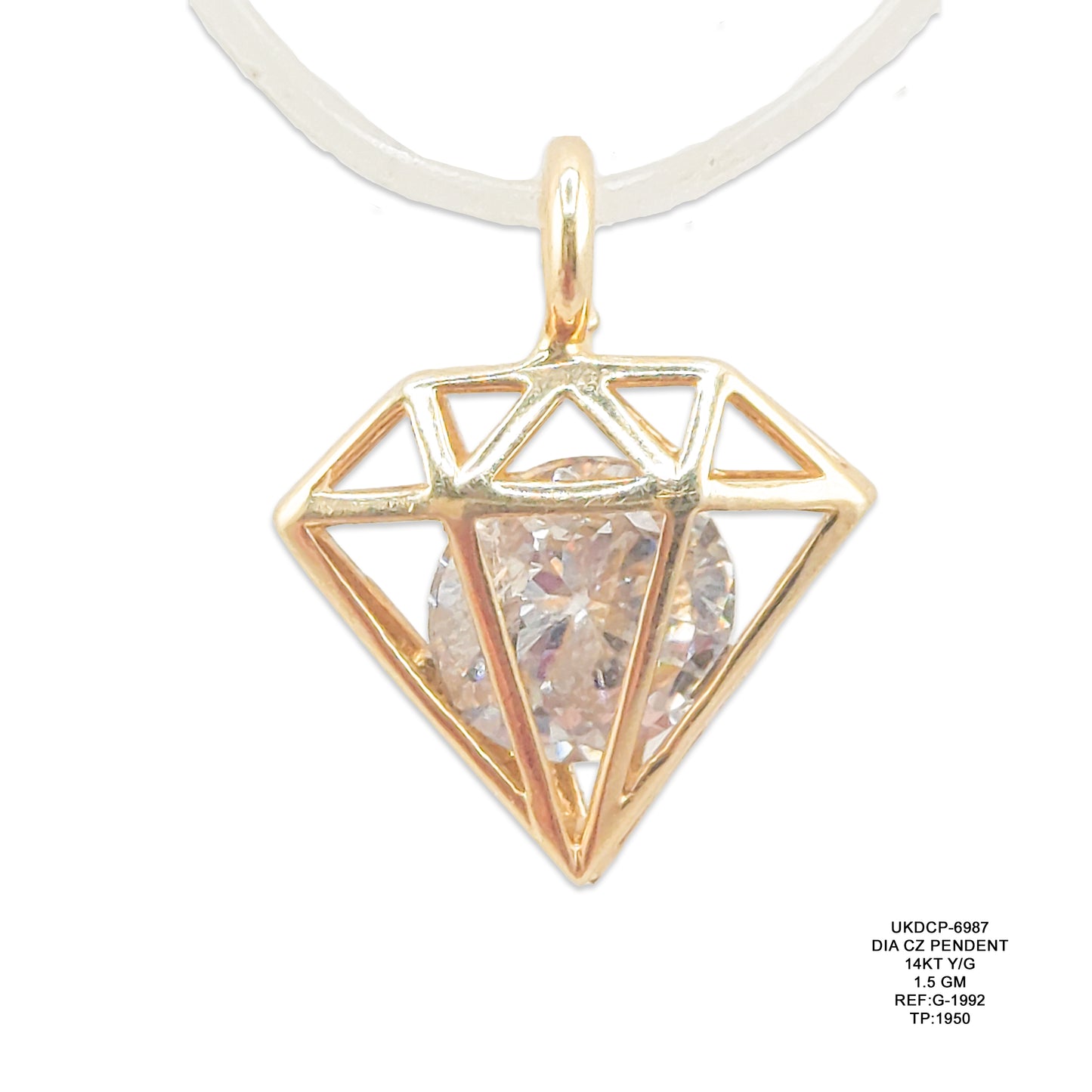 14KT Yellow Gold Diamond Look CZ Pendant 1.50GM – Elegant Cubic Zirconia Gold Pendant