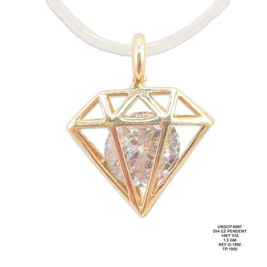 14KT Yellow Gold Diamond Look CZ Pendant 1.50GM – Elegant Cubic Zirconia Gold Pendant