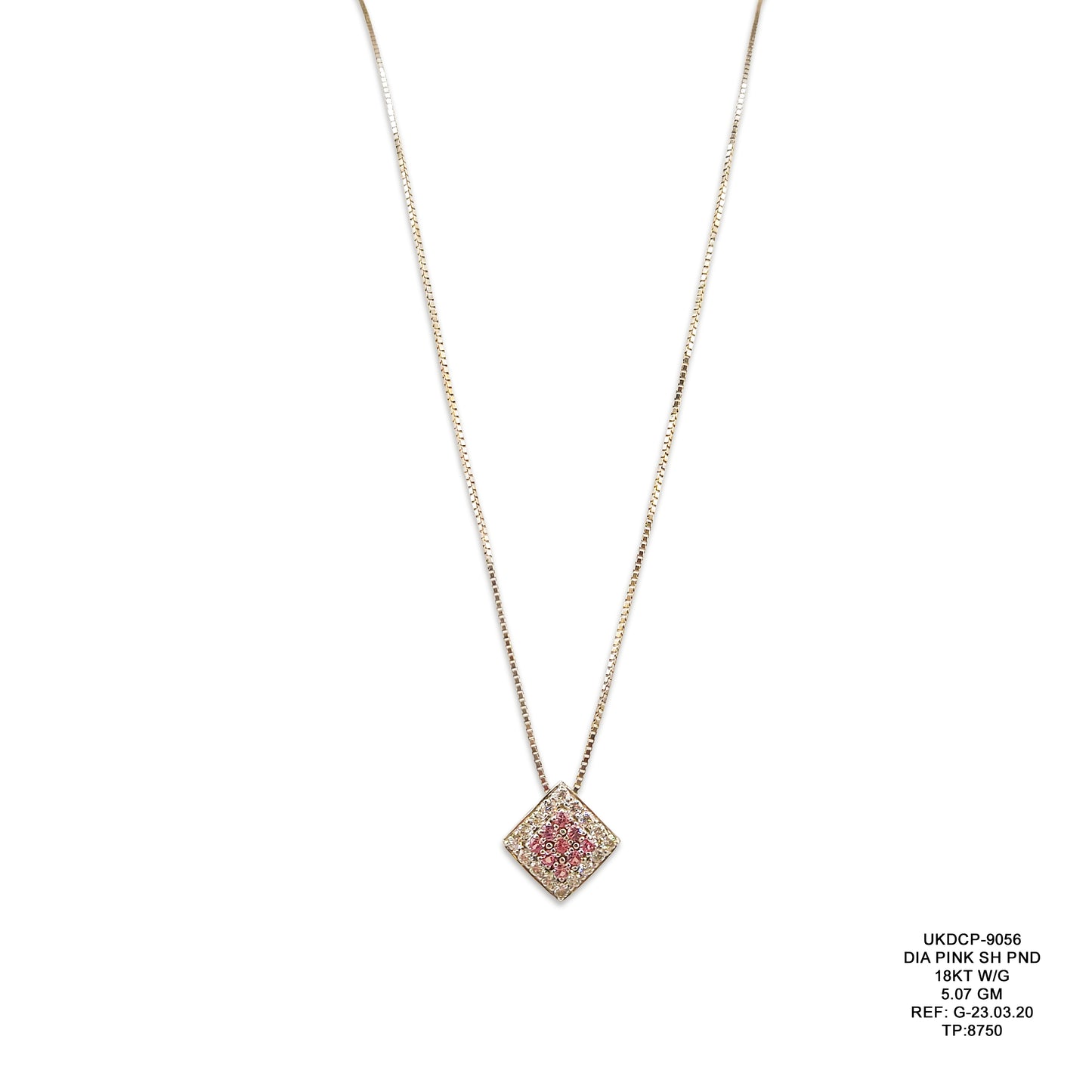 18KT White Gold Pink Diamond Shape Pendant 5.07GM – Elegant Pink Stone & White Gold Pendant