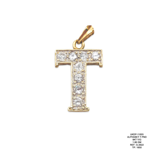 9KT Yellow Gold Letter T Pendant 1.86GM – Elegant Initial T Gold Pendant