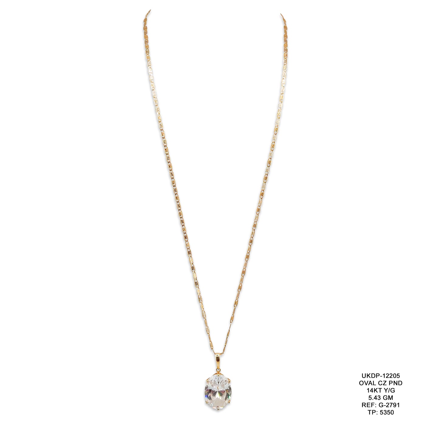 14KT Yellow Gold Oval CZ Pendant 5.43GM – Elegant Cubic Zirconia Gold Pendant