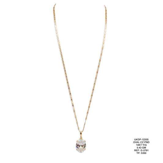 14KT Yellow Gold Oval CZ Pendant 5.43GM – Elegant Cubic Zirconia Gold Pendant