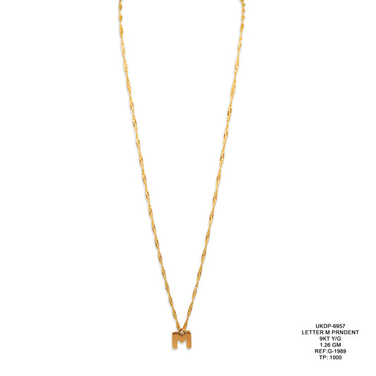 9KT Yellow Gold Letter M Pendant 1.26GM – Personalised Initial M Gold Pendant