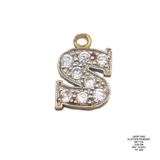 9KT Yellow Gold Letter S Pendant 0.93GM – Elegant Initial S Gold Pendant