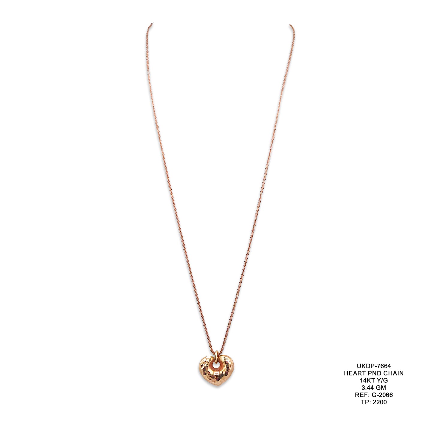14KT Yellow Gold Heart Pendant Chain 3.44GM – Elegant Heart Gold Necklace for Women