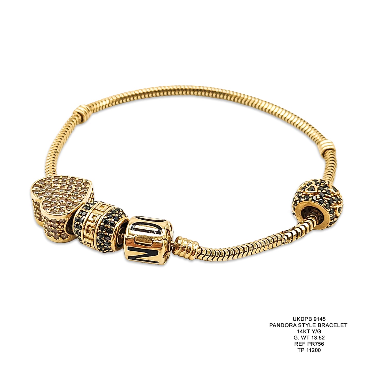 14KT Yellow Gold Pandora Style Bracelet 13.52GM – Elegant Designer Charm Bracelet