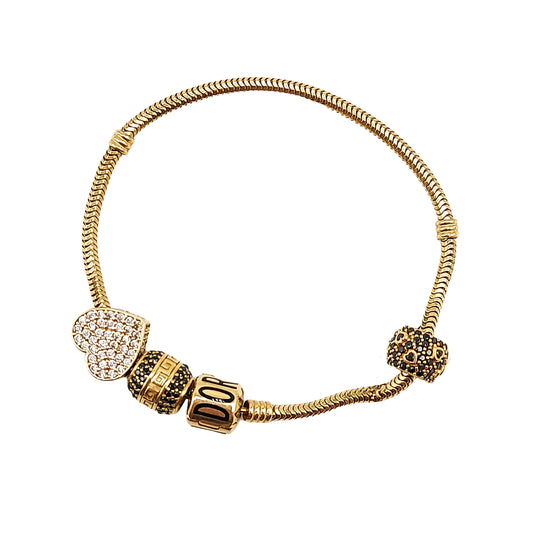 14KT Yellow Gold Pandora Style Bracelet 13.52GM – Elegant Designer Charm Bracelet