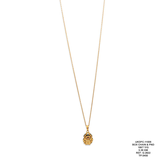 18KT Yellow Gold Box Chain & Pendant Set 5.38GM – Luxury Gold Necklace with Pendant