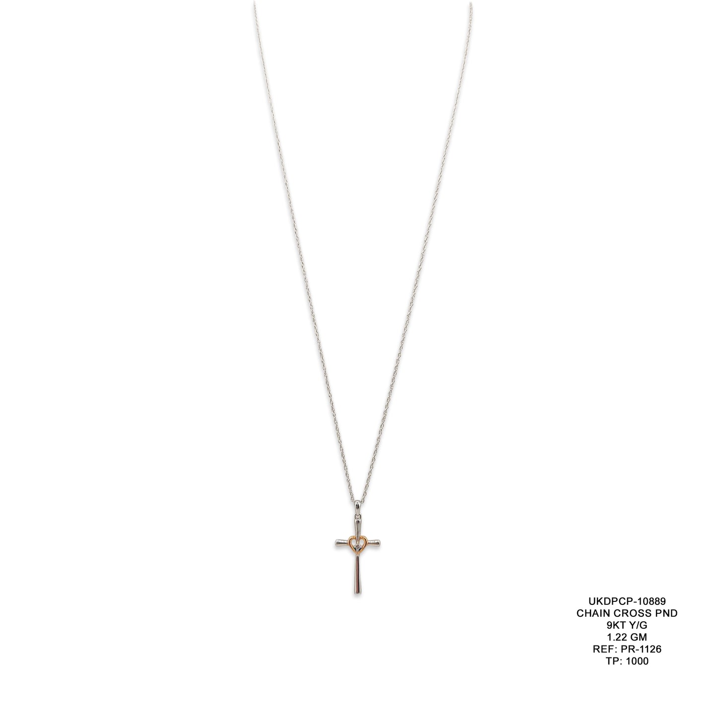 9KT Yellow Gold Chain Cross Pendant 1.22GM – Classic Religious Cross Necklace Pendant