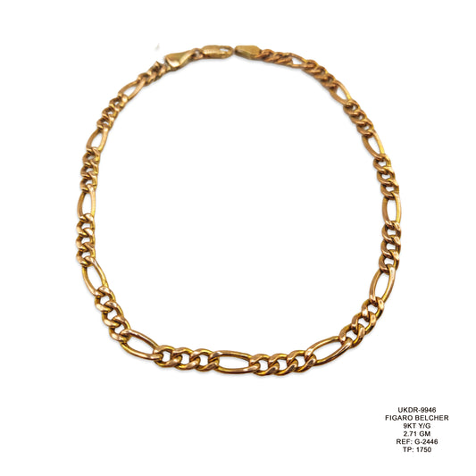 9KT Yellow Gold Figaro Belcher Bracelet 2.71GM – Elegant Lightweight Gold Chain Bracelet
